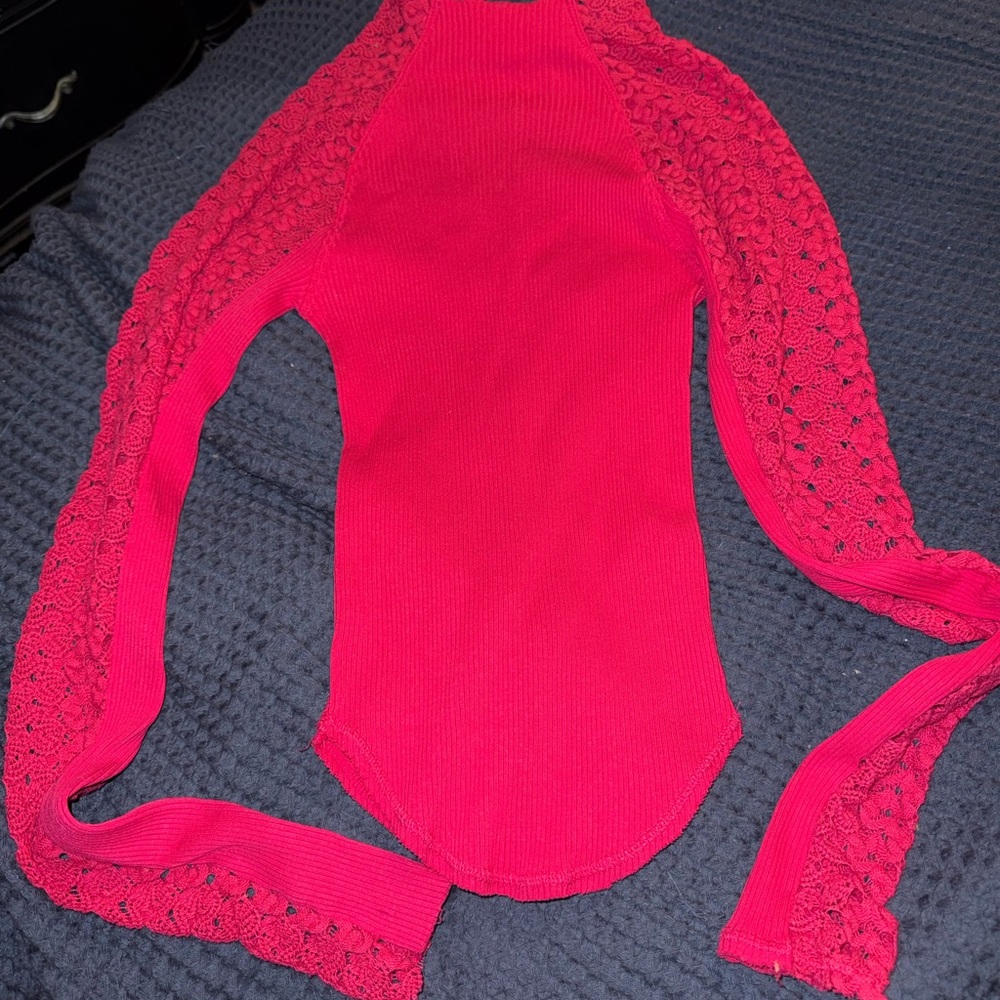 Free People Hot Pink Long Sleeve Top